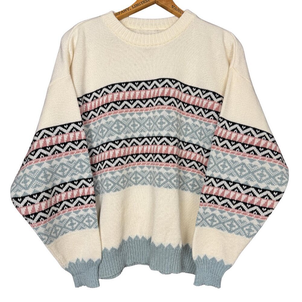 Vintage Nordic Sweater | Cream Fair Isle Knit | Scandi Cabincore Jumper | Cozy